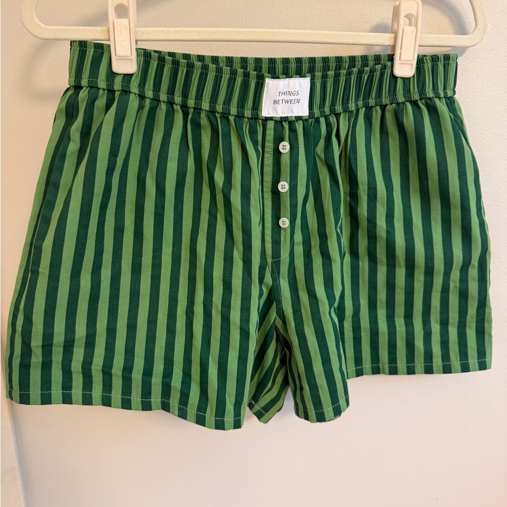 Things Between Boxer Style Green Striped Women's Shorts